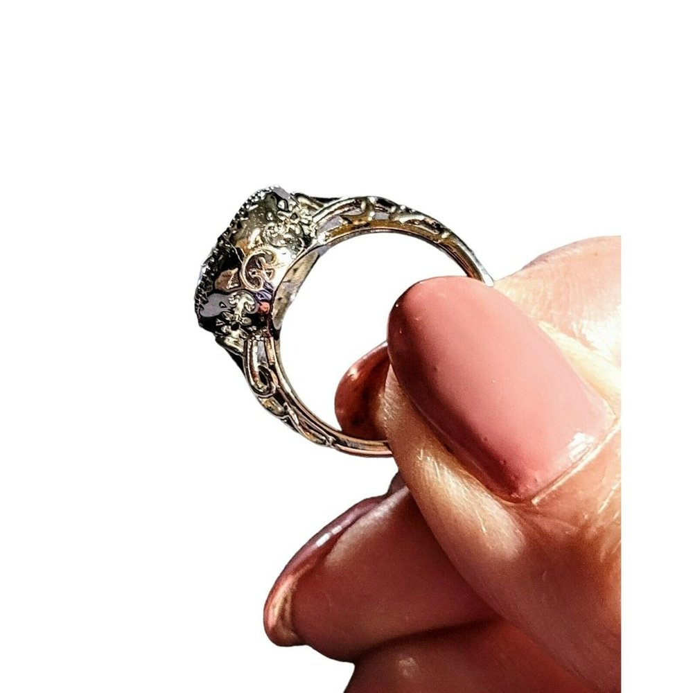 Women's Teen Size 6 Silver Tone Clear Stone Ring Cut Out Boho Casual Dressy - Picture 3 of 5